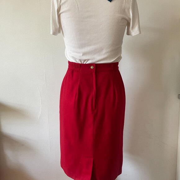 Vintage Red Wool Pencil Skirt – High Waist Classic 80s Style – Women’s 8 - Picture 2 of 8